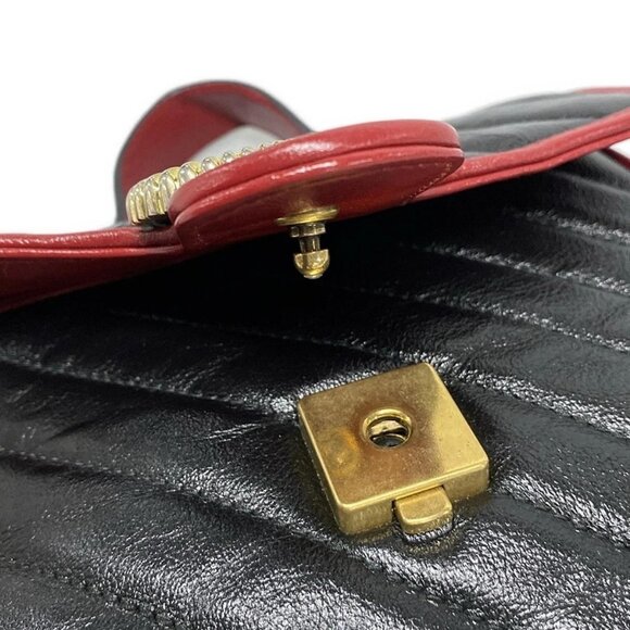 Auth GUCCI GG Marmont 583571 Black Red Leather Handbag - Picture 12 of 16